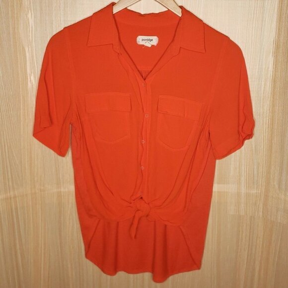 Porridge Anthropologie Orange Front Tie Top Medium - Picture 1 of 7